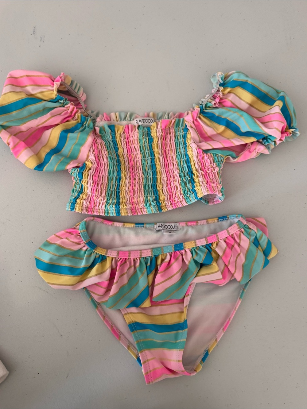 Flapdoodles Pastel Striped Bikini Bottoms with Gold Accents